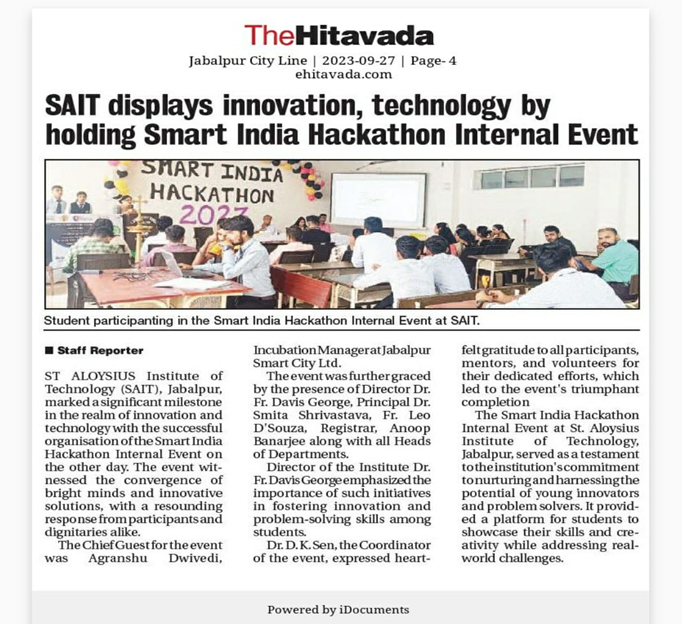 SAIT Displays Innovation and Technology by Holding Smart India Hackathon Internal Event